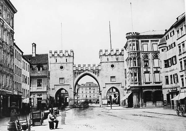 Munich Karlstor. The Karlstor, a medieval city gate in Munich, Germany, circa 1890