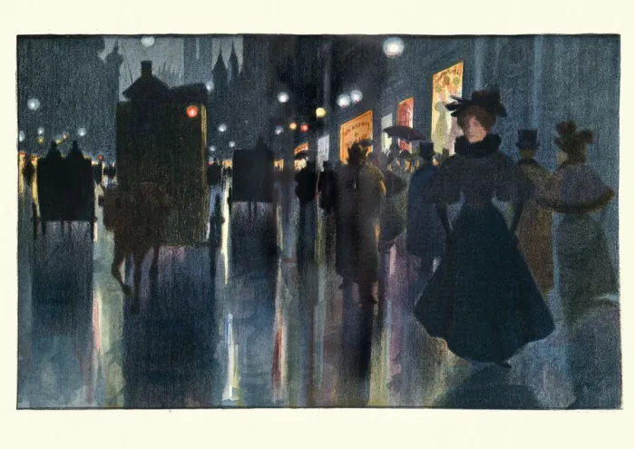 Framed Print : Munich Street at Night by Karl Vetter, Art Nouveau, 19th Century Framed Print : Munich Street at Night by Karl Vetter, Art Nouveau, 19th Century