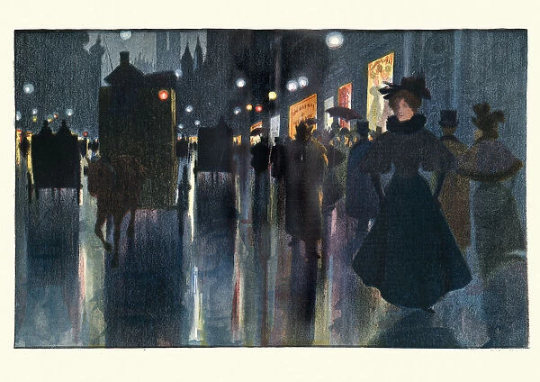 Munich Street at Night by Karl Vetter, Art Nouveau, 19th Century