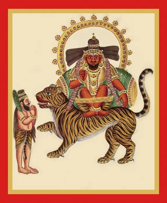 Framed Print : Munisvaram on the back of a tiger in utkutikasana Framed Print : Munisvaram on the back of a tiger in utkutikasana