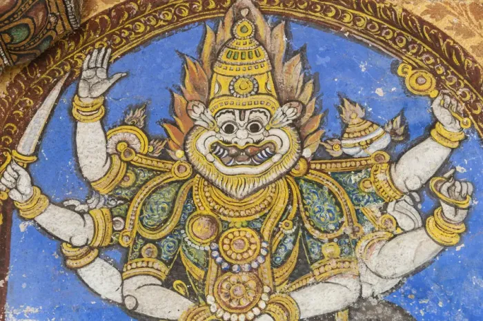Framed Print : Mural, Hindu deity, Srirangam temple complex, Tiruchirappalli, Tamil Nadu, India Framed Print : Mural, Hindu deity, Srirangam temple complex, Tiruchirappalli, Tamil Nadu, India