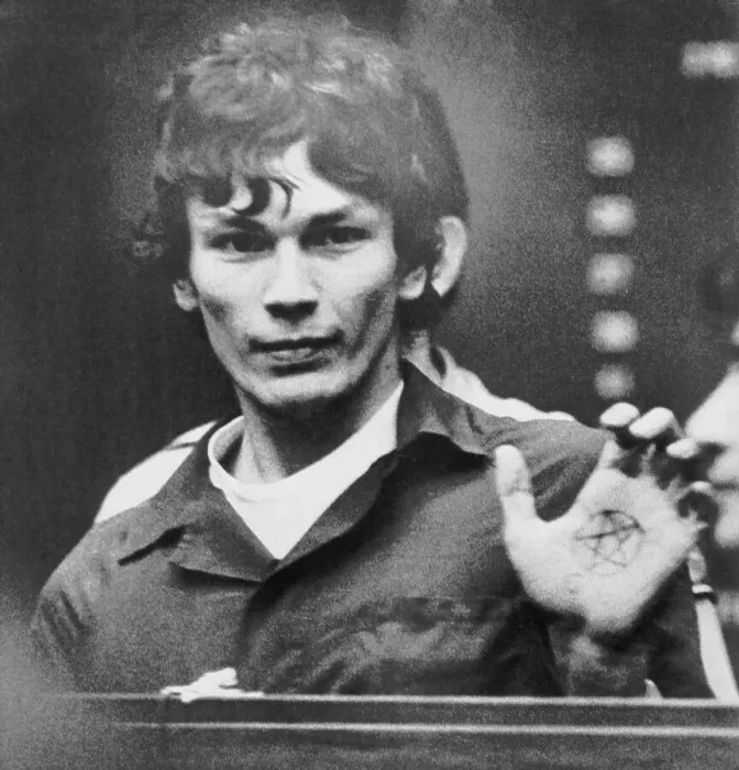 Framed Print : Murder Suspect Richard Ramirez Showing Left Palm Framed Print : Murder Suspect Richard Ramirez Showing Left Palm