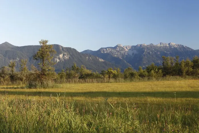 Framed Print : Murnauer Moos marshland and Ester Mountains, Murnau, Blaues Land region, Upper Bavaria, Bavaria, Germany, Europe, PublicGround