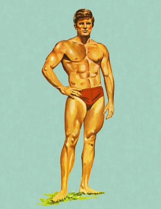 Framed Print : Muscle Man in Swim Trunks Framed Print : Muscle Man in Swim Trunks