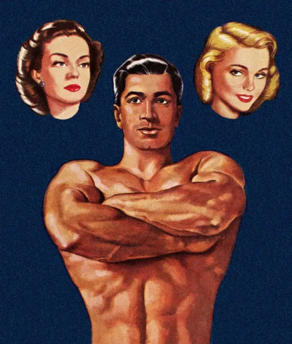 Framed Print : Muscle Man Thinking About Two Women Framed Print : Muscle Man Thinking About Two Women