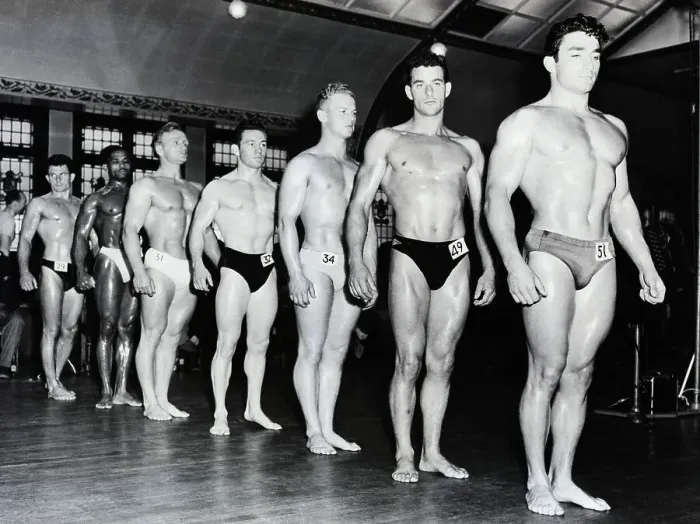 Framed Print : Muscle Men Stand On Line; Mr. Universe Framed Print : Muscle Men Stand On Line; Mr. Universe