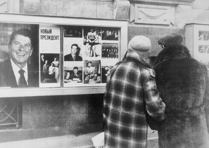 Framed Print : Muscovites Reading About President Reagan Framed Print : Muscovites Reading About President Reagan