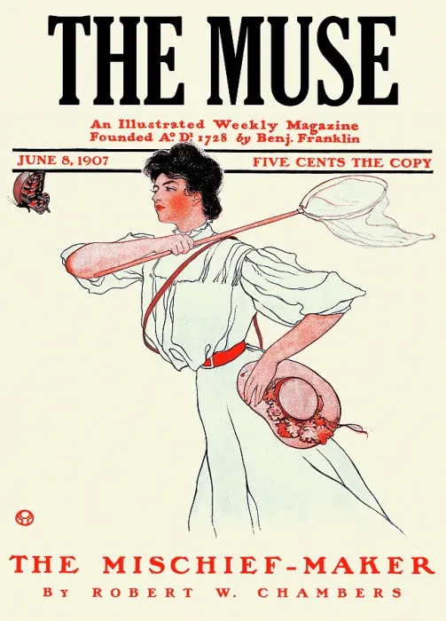 Framed Print : The Muse. A woman stands about to capture a butterfly in a net, 1907 Framed Print : The Muse. A woman stands about to capture a butterfly in a net, 1907