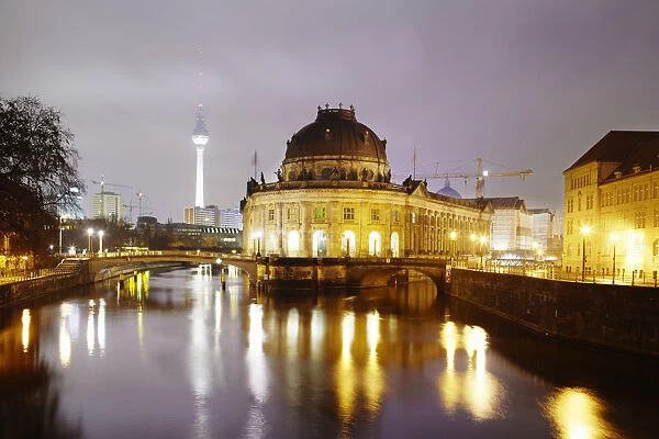 Museum island in Berlin at night with Radio tower
