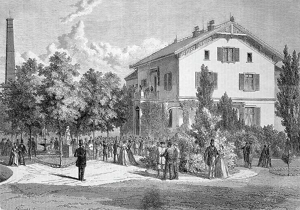 The music band of the workers of the Arnold Staub weaving mill in Kuchen, Baden-Wuerttemberg, Germany, at a concert on Sunday afternoon, Historic, digitally restored reproduction of a 19th century original, exact original date unknown