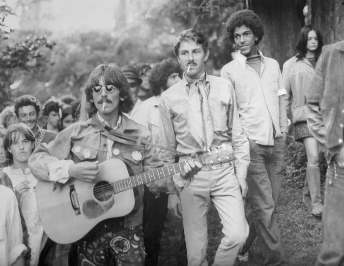 Framed Print : Musician George Harrison with Hippies Framed Print : Musician George Harrison with Hippies