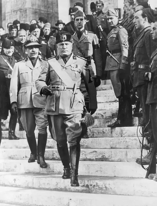 Framed Print : Mussolini Walks Down Stairs W / Officers Framed Print : Mussolini Walks Down Stairs W / Officers