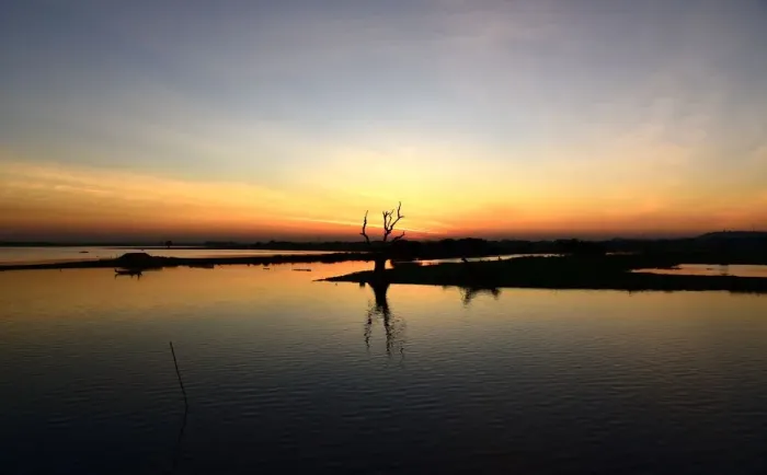 Framed Print : Myanmar landscape with reflection sky sunset