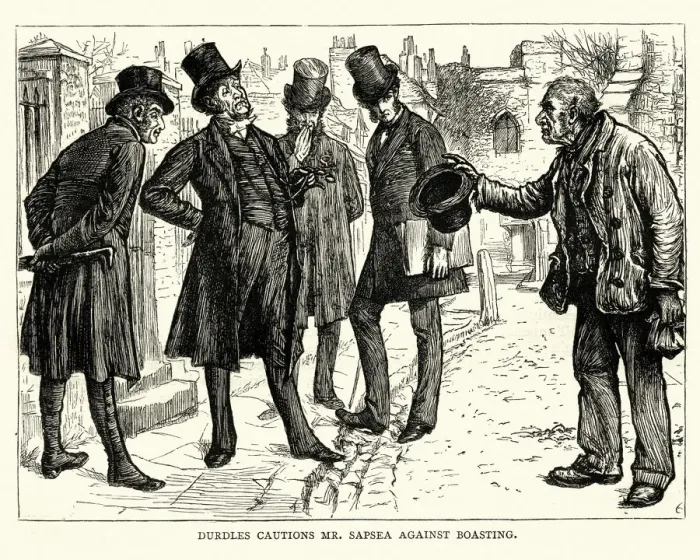 Framed Print : Mystery of Edwin Drood, Durdles Cautions Mr Sapsea Against Boasting