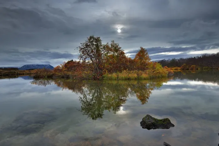 Framed Print : Myvtan Lake Autumn Colours Framed Print : Myvtan Lake Autumn Colours