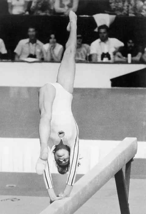 Framed Print : Nadia Comaneci Performing on the Beam