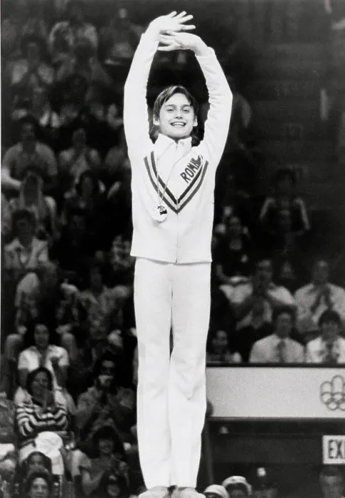 Framed Print : Nadia Comaneci Waving on Victory Stand Framed Print : Nadia Comaneci Waving on Victory Stand