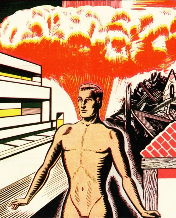 Framed Print : Naked Man Amid Destruction Framed Print : Naked Man Amid Destruction
