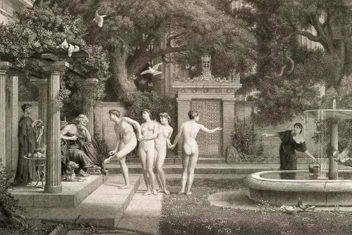 Framed Print : Naked Women Visiting Aesculapius Framed Print : Naked Women Visiting Aesculapius