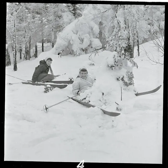 Framed Print : Nancy Conway Skiing with a Friend Framed Print : Nancy Conway Skiing with a Friend