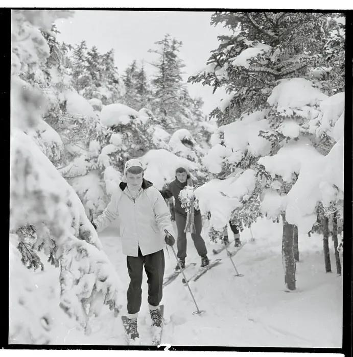 Framed Print : Nancy Conway Skiing with a Friend Framed Print : Nancy Conway Skiing with a Friend