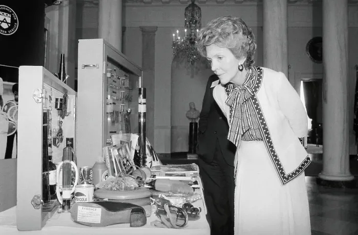 Framed Print : Nancy Reagan Gazing at Drug Use Tools Framed Print : Nancy Reagan Gazing at Drug Use Tools