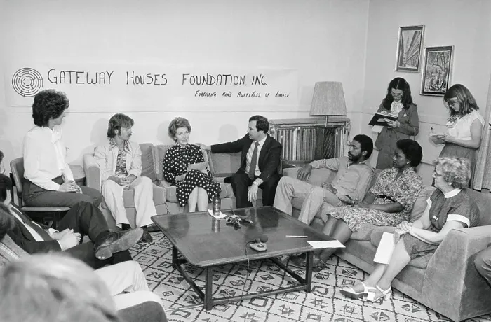 Framed Print : Nancy Reagan Holding Meeting on Drug Abuse Framed Print : Nancy Reagan Holding Meeting on Drug Abuse