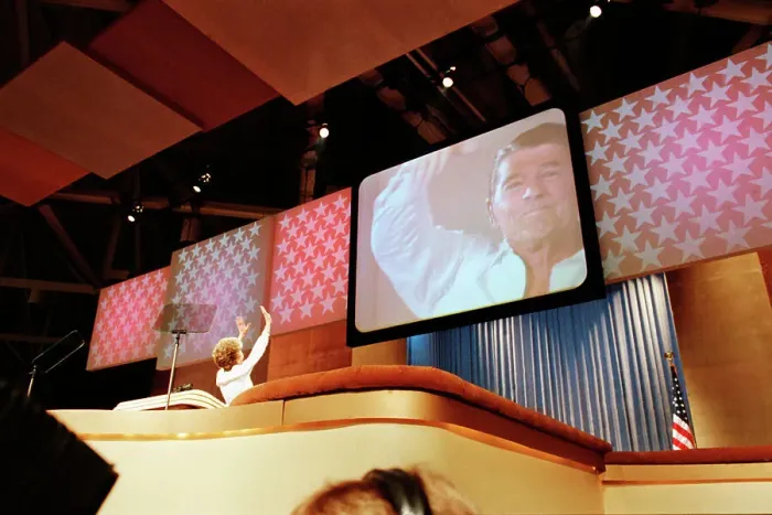 Framed Print : Nancy Reagan On Podium, Speaking &Waving Framed Print : Nancy Reagan On Podium, Speaking &Waving
