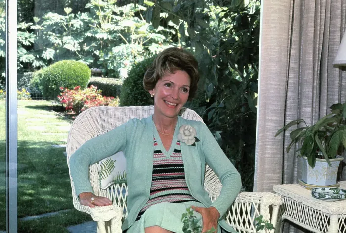 Framed Print : Nancy Reagan Smiling on Her Front Porch Framed Print : Nancy Reagan Smiling on Her Front Porch