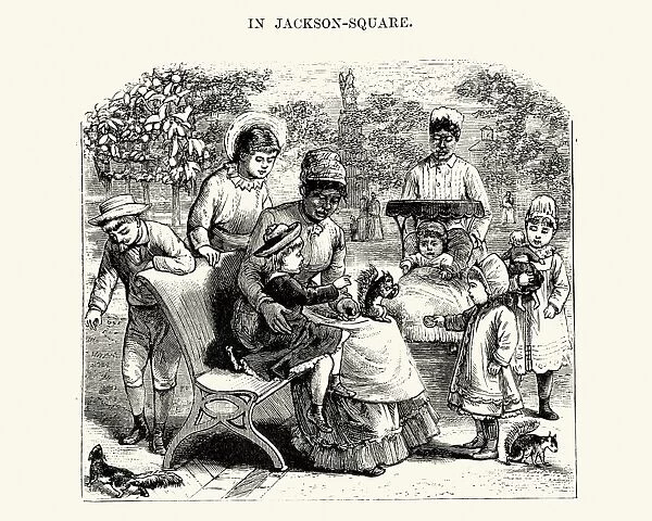 Nannies looking after children, in Jackson Square, New Orleans
