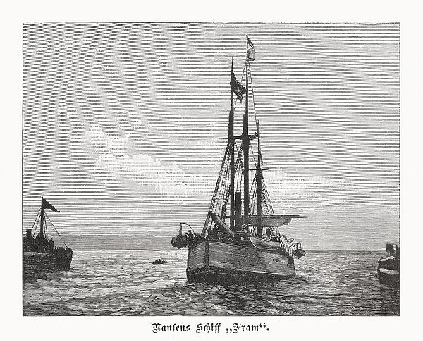 Nansen's ship, the 'Fram', wood engraving, published in 1897