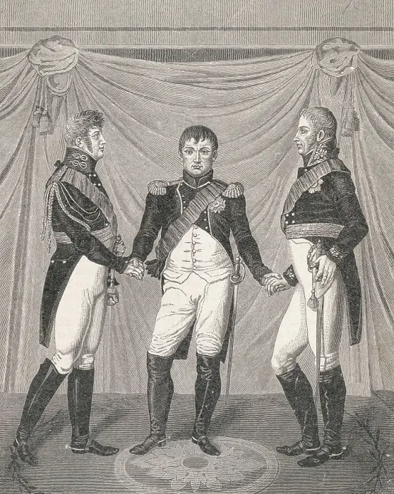 Framed Print : Napoleon with Alexander I and Frederick III Framed Print : Napoleon with Alexander I and Frederick III