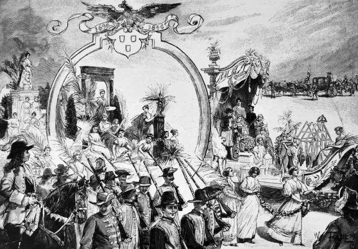 Framed Print : Napoleonic military parade with horses and guards - 1896 Framed Print : Napoleonic military parade with horses and guards - 1896