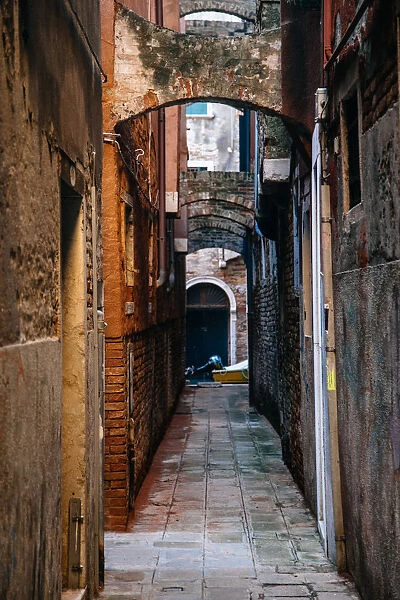 Narrow Old town street in Venice at the morning