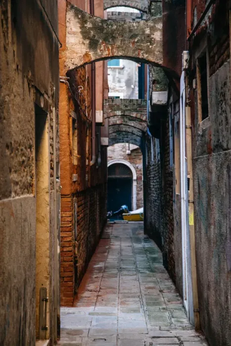 Framed Print : Narrow Old town street in Venice at the morning Framed Print : Narrow Old town street in Venice at the morning