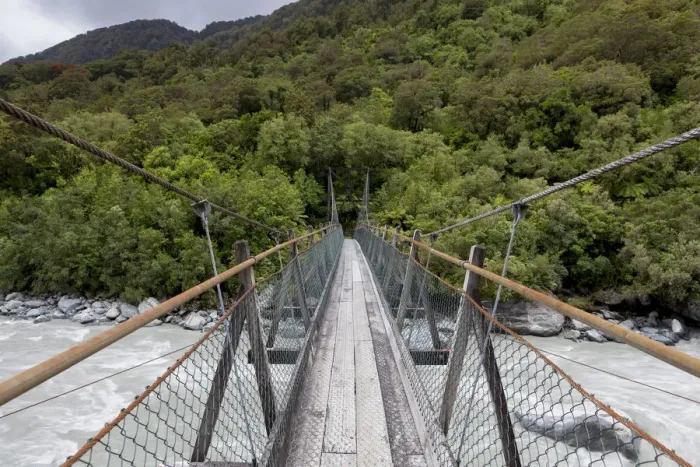 Framed Print : Narrow suspension bridge over the Fox River, Fox River, West Coast Region, New Zealand Framed Print : Narrow suspension bridge over the Fox River, Fox River, West Coast Region, New Zealand