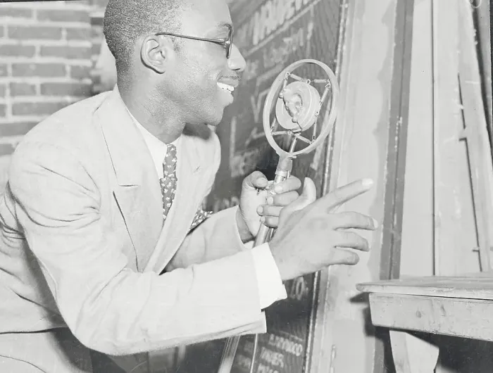 Framed Print : Nat Williams Speaking into Microphone Framed Print : Nat Williams Speaking into Microphone