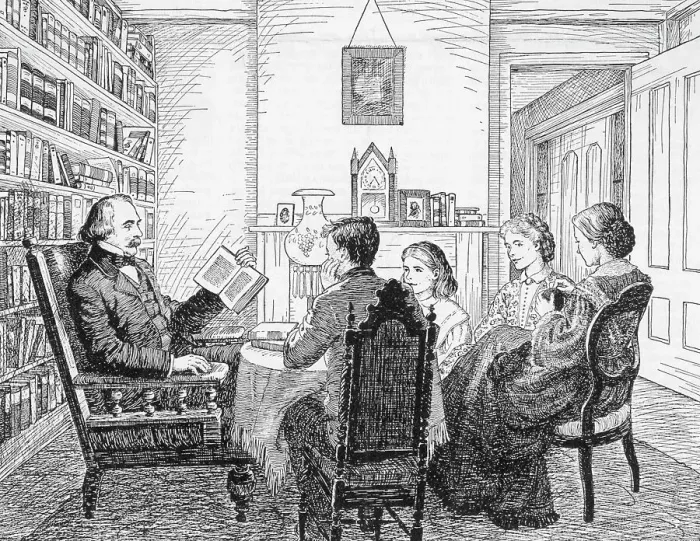 Framed Print : Nathaniel Hawthorne Reading To Family