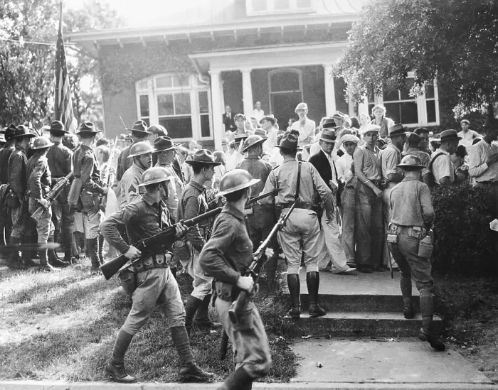 Framed Print : National Guard Keeps Workers in Line Framed Print : National Guard Keeps Workers in Line