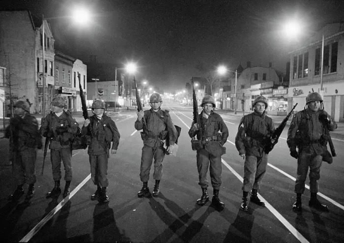 Framed Print : National Guard with Rifles During Riot Framed Print : National Guard with Rifles During Riot