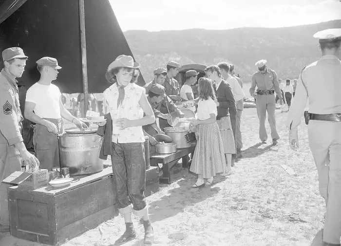 Framed Print : National Guard Serving People in Chow Line Framed Print : National Guard Serving People in Chow Line