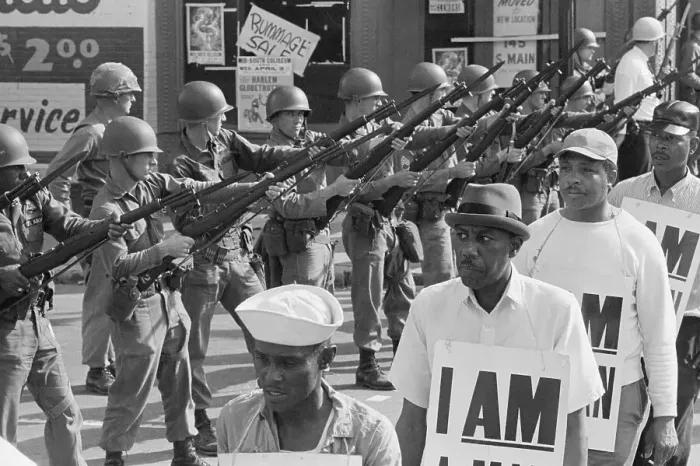 Framed Print : National Guard Soldiers Watch as Memphis Sanitation Workers Strike Framed Print : National Guard Soldiers Watch as Memphis Sanitation Workers Strike