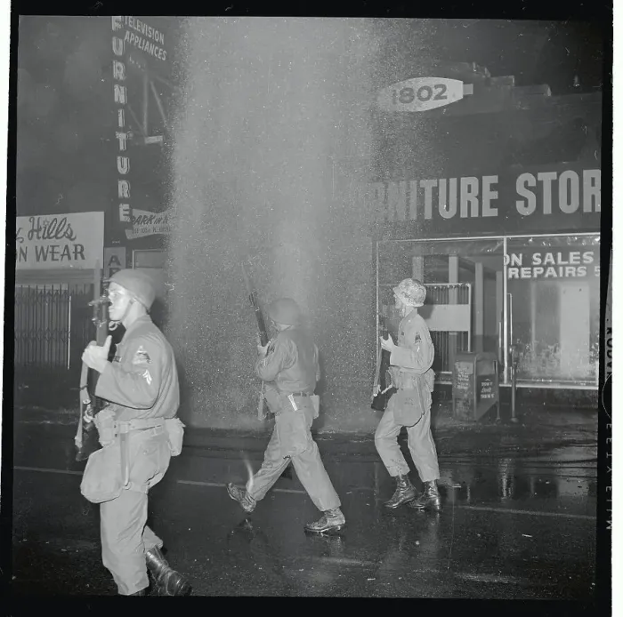Framed Print : National Guard Walking in Watts During Riots Framed Print : National Guard Walking in Watts During Riots