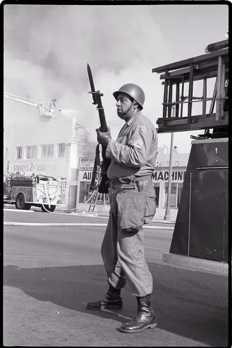 Framed Print : National Guardsman Standing Watch During Riot Framed Print : National Guardsman Standing Watch During Riot
