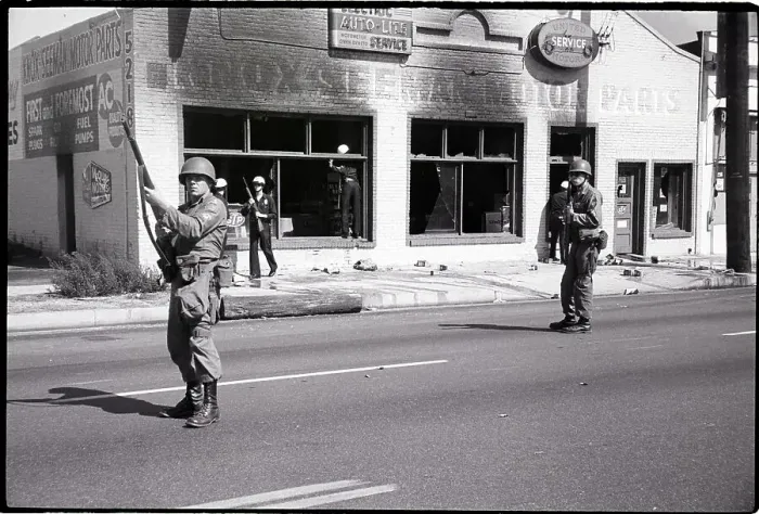 Framed Print : National Guardsmen Move Down Avalon St Framed Print : National Guardsmen Move Down Avalon St