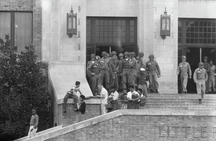 Framed Print : National Guardsmen Escort Black Students to School Framed Print : National Guardsmen Escort Black Students to School