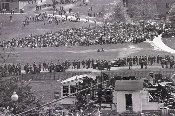 Framed Print : National Guardsmen Fire Tear Gas at Kent State Framed Print : National Guardsmen Fire Tear Gas at Kent State
