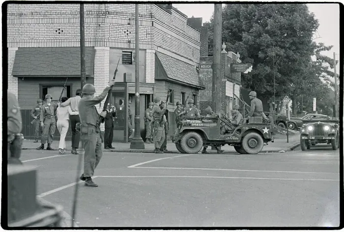 Framed Print : National Guardsmen Patrolling During Riot Framed Print : National Guardsmen Patrolling During Riot