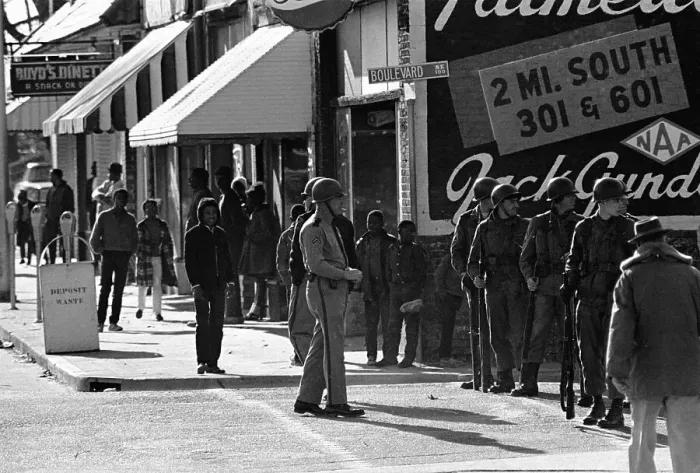 Framed Print : National Guardsmen Patrolling Street Framed Print : National Guardsmen Patrolling Street