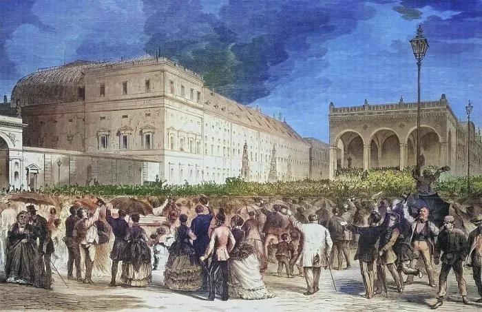 Framed Print : National homage in front of the royal residence in Munich on 17 July 1870, illustrated war chronicle 1870-1871, Franco-German campaign, Germany, France Framed Print : National homage in front of the royal residence in Munich on 17 July 1870, illustrated war chronicle 1870-1871, Franco-German campaign, Germany, France